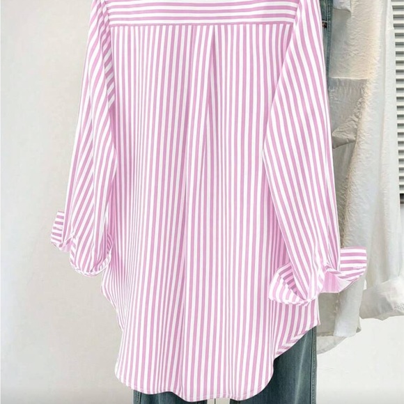 Striped Pink Button-Up Shirt - Women Tops - Picture 3 of 3